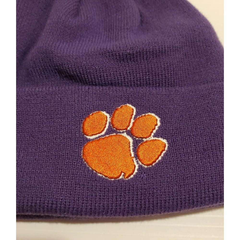 Unisex Clemson University 47 Brand Raised Cuff Knit Cap Purple Orange Logo OSFA - Picture 2 of 5